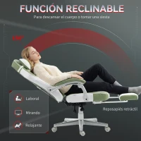 HOMCOM Silla Gamer Reclinable con Altura Ajustable Reposapiés Retráctil Soporte Lumbar y Reposacabezas Desmontable Verde(m-5)