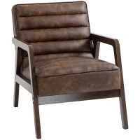 HOMCOM Butaca de Salón Tapizado en PU con Marco de Madera Maciza Asiento Acolchado para Sala de Estar Dormitorio Marrón(m-11)