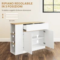 HOMCOM Mobile Buffet con Ante, 3 Ripiani Aperti, Cassetto, 105 x 30 x 81,5cm, Bianco e Legno(m-5)