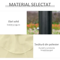 Outsunny Umbrelă de Grădină Inclinabilă Ø265 cm cu 32 Lumini LED Solare și Manivelă, Umbrelă de Exterior cu 8 Spițe, din Oțel, Poliester, pentru Terasă, Curte, Balcon, Bej(m-7)