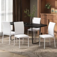 HOMCOM Eetkamerstoelen set van 4, keukstoel met rugleuning, kunstleer, woonkamerstoel met voetkussen, stoelen, gestoffeerde stoel met metalen poten voor eettafel, wit(m-10)