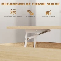 HOMCOM Mesa de Centro Elevable con Ruedas Mesa de Salón con Compartimento Oculto Estantes Abiertos Madera Natural y Blanco(m-6)