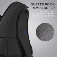 HOMCOM Gilet lesté réglable veste lestée 10 Kg max. poids amovibles entrainement musculation exercice boxe oxford 50x60cm noir(m-5)