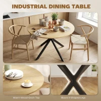 HOMCOM Okrągły stół jadalniany dla 4 osób, stół kuchenny w stylu industrialnym ze stalowymi nogami, do jadalni, kuchni, dąb(m-4)