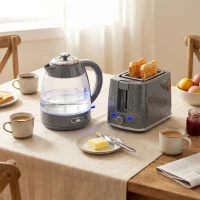HOMCOM Kettle and Toaster Set, 1.7L 3000W Rapid Kettle with Limescale Filter, 2 Slice Toaster with 7 Browning Controls, Grey(m-2)