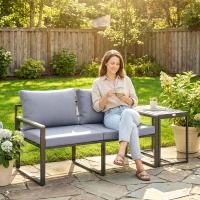 Outsunny Set de muebles de balcón de 3 piezas 2 sillones con mesa cojines desmontables asiento y respaldo funda transpirable Gris(m-4)