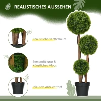 HOMCOM Künstlicher Buchsbaum groß 110cm, UV-beständige Kunstpflanze mit 3 Kugeln für Wohnzimmer Schlafzimmer Büro Garten(m-4)