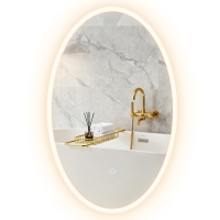 HOMCOM Miroir salle de bain avec éclairage 80 x 50 cm, miroir LED ovale, anti-buée, 3 couleurs lumière, dimmable, transparent