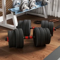 HOMCOM Ensemble d'haltères Courtes Total 30 Kg 2 en 1 poids réglable Barres incluses - entraînement Musculaire & haltérophilie(m-10)