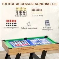 SPORTNOW Tavolo da Gioco 13 in 1 Pieghevole con Calciobalilla, Ping Pong, Hockey, Biliardo, Scacchi e Altri, Noce(m-8)