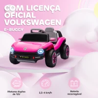 AIYAPLAY Carro Elétrico para Crianças Volkswagen E-Buggy Bateria 12V com Controlo Remoto 2,4 G Faróis LED Música USB 98x56,5x47 cm Rosa(m-4)