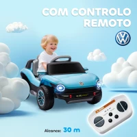 AIYAPLAY Carro Elétrico para Crianças Volkswagen E-Buggy Bateria 12V com Controlo Remoto 2,4 G Faróis LED Música USB 98x56,5x47 cm Azul(m-5)
