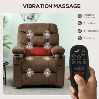 HOMCOM Electric Massage Recliner Armchair with Vibration, Heat, Whisper-Quiet Motor, Memory Function, Fleece Power Reclining Chair with Spring Pack, USB Port, Footrest, Side Pocket, Cup Holders, Brown(m-4)