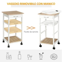 HOMCOM Carrello da Cucina con Ruote, 2 Ripiani Rimovibili, Cassetto, Scaffale, in Legno di Pino, Bianco(m-5)