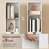 HOMCOM Libreria a 6 livelli, regolabile su 3 posizioni, con cassetto, anta, ripiano regolabile, espositore, pannello truciolare, bianco(m-5)