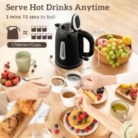 HOMCOM Kettle and Toaster Set, 1.7L 3000W Rapid Boil Jug Kettle with Otter Thermostat, Limescale Filter, 4 Slice Toaster with 7 Browning Controls, Crumb Tray, LED Strip, Black(m-4)