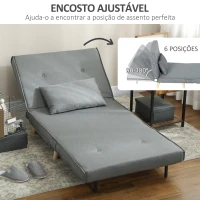HOMCOM Poltrona 2 em 1 Sofá Cama Individual Dobrável com Encosto Ajustável e Almofada Carga 125 kg 90x78x79 cm Cinza(m-5)