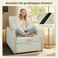 HOMCOM Schlafsessel 3 in 1 Umwandelbarer Sessel mit Bettfunktion, Lendenkissen, für Wohnzimmer Creme(m-7)