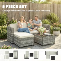 Outsunny Polyrattan Zestaw Mebli Ogrodowych 5-częściowy, Sofa Narożna z Podnóżkiem i Stolik Kawowy, Kremowy + Szary(m-4)