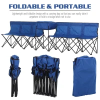 Outsunny 6 Seat Folding Sports Bench Portable Sports Team Bench Spectator Chair with Cooler Bag and Carrying Bag for Outdoor Picnic Camping - Blue(m-4)
