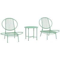 Outsunny Set bistró 3 piezas de polyratán resistente a la intemperie, conjunto de muebles de jardín con mesa bistró y sillas en forma de concha, verde(m-1)