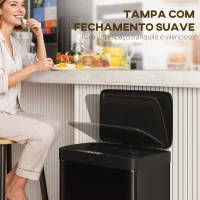 HOMCOM Balde do Lixo de Cozinha Automático 45 L com Sensor Infravermelho Fecho Suave 38x25,5x67,5 cm Preto(m-7)