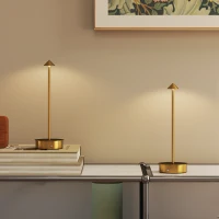 HOMCOM Juego de 2 Lámparas de Mesa LED Recargables con USB y Control Táctil y Luz Regulable Ø10x30 cm Dorado(m-7)