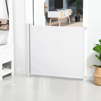 PawHut Barrière de sécurité chien barrière rétractable automatique barrière escaliers couloirs portes 115 x 82,5 m teslin acier blanc(m-10)