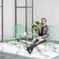 Outsunny Set bistró 3 piezas de polyratán resistente a la intemperie, conjunto de muebles de jardín con mesa bistró y sillas en forma de concha, verde(m-2)