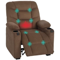 HOMCOM Electric Massage Recliner Armchair with Vibration, Heat, Whisper-Quiet Motor, Memory Function, Fleece Power Reclining Chair with Spring Pack, USB Port, Footrest, Side Pocket, Cup Holders, Brown(m-10)