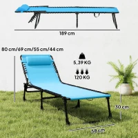 Outsunny Sonnenliege, klappbar, atmungsaktiver Bezug, Metallrahmen, 189 x 58 x 30 cm, Blau(m-3)