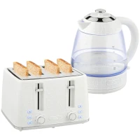HOMCOM Kettle and Toaster Set, 1.7L 3000W Rapid Kettle with Strix Thermostat, 4 Slice Toaster with 7 Browning Controls, Cream(m-10)