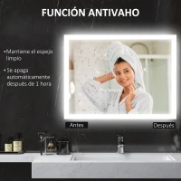 kleankin Espejo de Baño con Luces LED Regulable en 3 Colores 80x60 cm Función Antivaho Función de Memoria Interruptor Táctil(m-6)