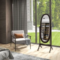 HOMCOM Miroir à pied ovale style shabby chic inclinaison réglable 48 x 46 x 147 cm mdf café(m-7)