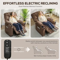 HOMCOM Electric Massage Recliner Armchair with Vibration, Heat, Whisper-Quiet Motor, Memory Function, Fleece Power Reclining Chair with Spring Pack, USB Port, Footrest, Side Pocket, Cup Holders, Brown(m-5)