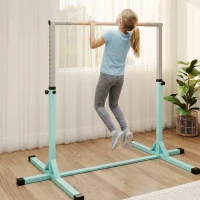 HOMCOM Height Adjustable Gymnastics Horizontal Bar for Kids, Children Junior Kip High Bar Fitness, Light Blue(m-14)