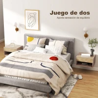 HOMCOM Juego de 2 Mesitas de Noche Colgantes Mesillas de Noche con Cajón y Compartimento para Dormitorio 37x32x21 cm Natural(m-4)
