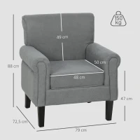 HOMCOM Butaca de Salón Tapizada en Tela Sillón Relax con Reposabrazos Asiento Extraíble para Dormitorio 79x72,5x88 cm Gris(m-3)