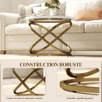 HOMCOM Table basse ronde style industriel en métal Doré et Plateau Effet Marbre - dim. Ø 60 x 46H cm(m-5)