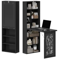 HOMCOM Scrivania Moderna Pieghevole con Libreria e Lavagna, in Legno e Metallo, 98x51x153 cm, Nero(m-10)