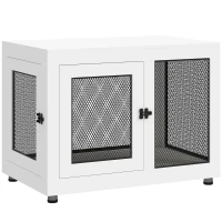 PawHut Jaula para Perros Medianos de Interior Mesa Auxiliar con 2 Puertas con Pestillo y Cojín 94x60x71,5 cm Blanco(m-1)