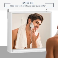 HOMCOM Armoire Murale Miroir Salle de Bain 2 étagères dim. 48L x 14l x 45H cm Panneaux Particules MDF Blanc(m-5)
