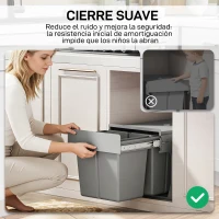 HOMCOM Cubo de Basura Extraíble bajo Fregadero con 3 Contenedores Capacidad Total 31L (15L+8Lx2) Fijación Inferior Gris Claro(m-7)
