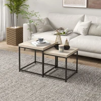 HOMCOM Lot de 2 tables gigognes tables basses carrées tables de salon cadre en acier et plateaux en panneaux de particules(m-10)