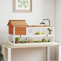 PawHut Schildpaddenhuis, 2-laags verblijf, lampenhouder, kooi voor kleine dieren, Oranje(m-10)