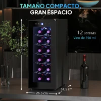 HOMCOM Vinoteca 12 Botellas con Doble Refrigeración Termoeléctrica Temperatura Ajustable 8-18℃ Puerta de Vidrio Negro(m-3)