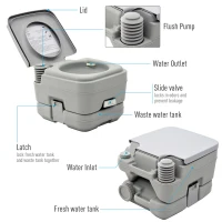 HOMCOM 10L Portable Travel Toilet Outdoor Camping Picnic with 2 Detachable Tanks & Push-button Operation, Grey(m-4)