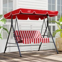 Outsunny Balancelle de Jardin 3 Places Toit Inclinaison réglable Coussins Assise et Dossier Acier Noir Polyester Rouge(m-10)