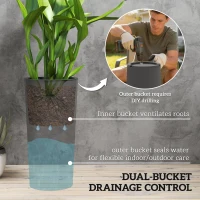 Outsunny Zestaw 2 Donic, Stosowane jedna w drugiej, Donice z Odpływem 35x35 cm, Okrągłe, Ciemnoszare(m-6)