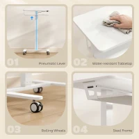 HOMCOM Stojące Biurko Regulowane, Mobilne Biurko Sit-Stand z Półką na Klawiaturę, Kółkami i Stalową Ramą, Biały(m-6)